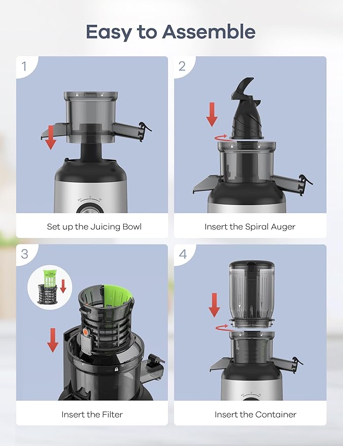 Ganiza Cold Press Juicer, 4.3" Compact Space-Saving Design Juicer Machine with 3 Replaceable Filters, One-Touch & Ultra-Quiet Operation, BPA-Free Easy to Clean, Silver
