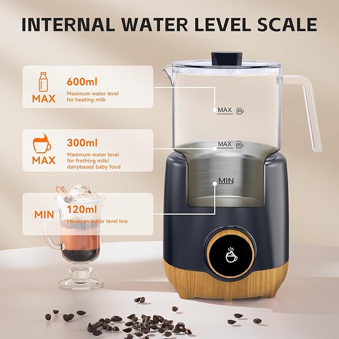 8 in 1 Milk Frother and Steamer, 20 oz Large Capacity, 550 Watts, Fast Froth Whip Creamy, Automatic Warm and Cold Foam Frother for Coffee, Latte, Macchiato, Cappuccino, Hot Chocolate
