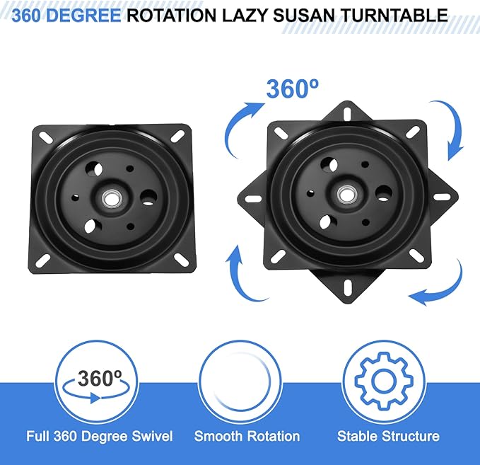 uxcell 6" Bar Stool Swivel Replacement, 360° Rotation Lazy Susan Turntable, Square Semi-Ball Bearing Seat Swivel Base Mount Plate for Recliner Chair or Table, Black (150x1mm)
