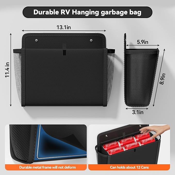 2 Pack Wall Hanging Storage Organizer, Wall Pocket Hanging Bag with Large Pockets & Sticky Adhesive Tape Wall Mounted Storage Door organizer for RV Camper Kitchen Office Black
