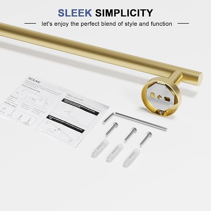 Brushed Gold Towel Bar, 30 Inch Towel Racks for Bathroom Wall Mounted, SUS304 Stainless Steel Bathroom Towel Holder, Total Length 32.4 Inch Towel Bars