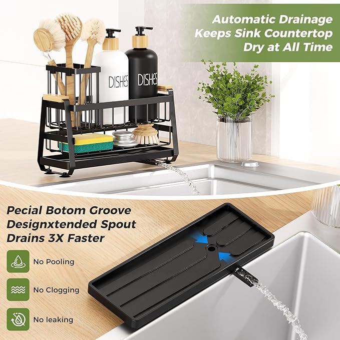 Sponge Holder for Kitchen Sink, Kitchen Sink Caddy with Suction Cup, Sink Organizer Rack for Kitchen Accessories, 304 Stainless Steel Dish Scrubber Holder Self Draining for Sponge, Soap, Dish Brush