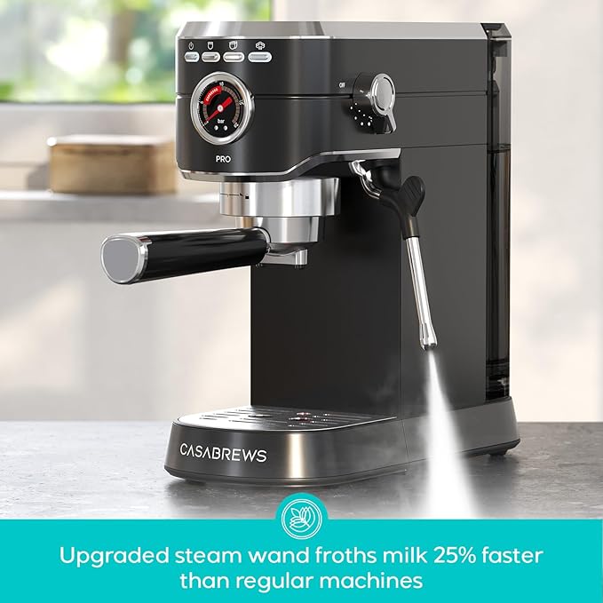 CASABREWS 5418 PRO Espresso Machine 20 Bar, Stainless Steel Espresso Maker with Milk Frother, Compact Cappuccino Machine for Home, Espresso Coffee Machine, Cafetera Espresso, Black