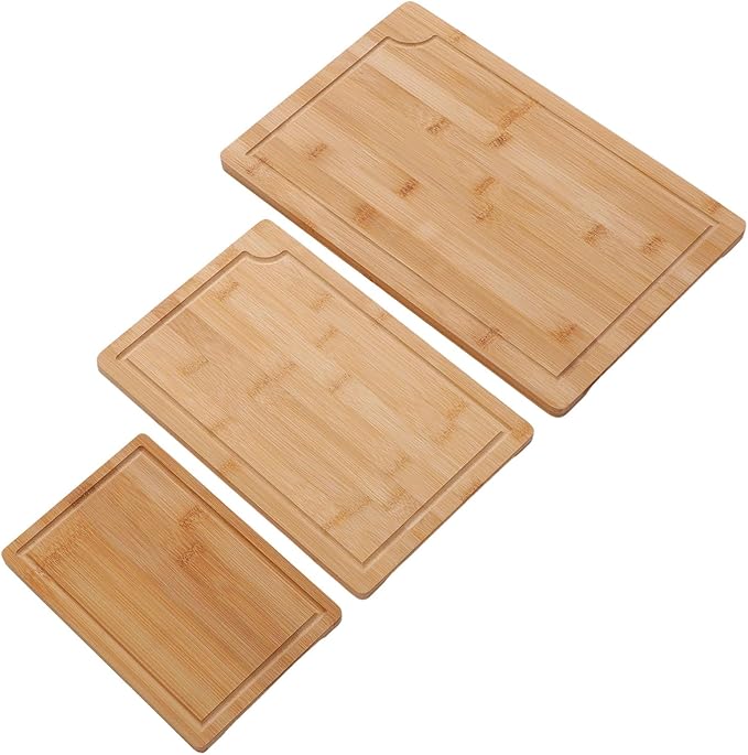 Wood Chopping Board Set With Grooves | Smooth Cleaver Friendly Cutting Boards In Three Sizes For Kitchen Prep And Serving