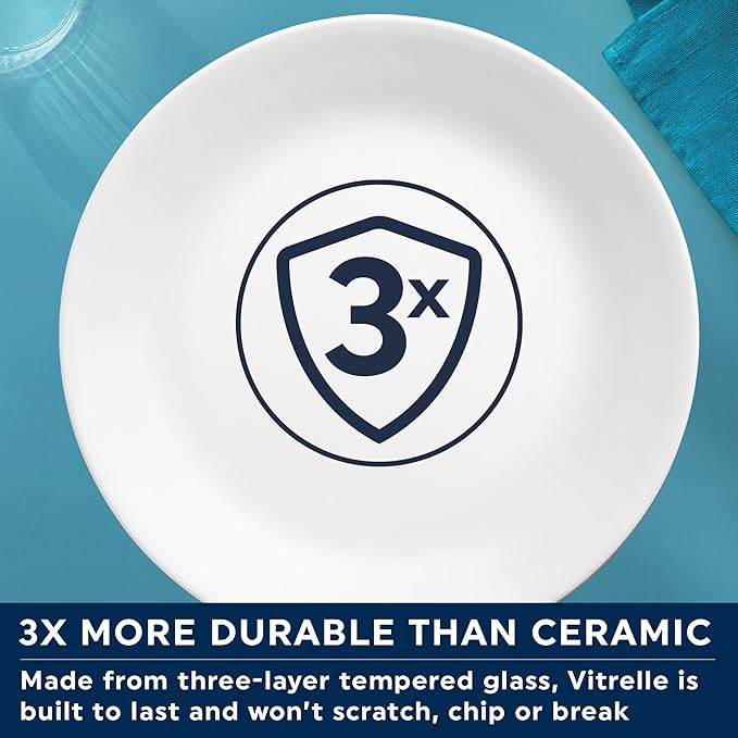 Corelle Dinnerware Set (4pc Set, Ocean Blues)-Set for 4 | Includes 4 x Dinner Plates | 80% Recycled Glass | 3 X More Durable, Half the Space & Weight of Traditional Ceramic