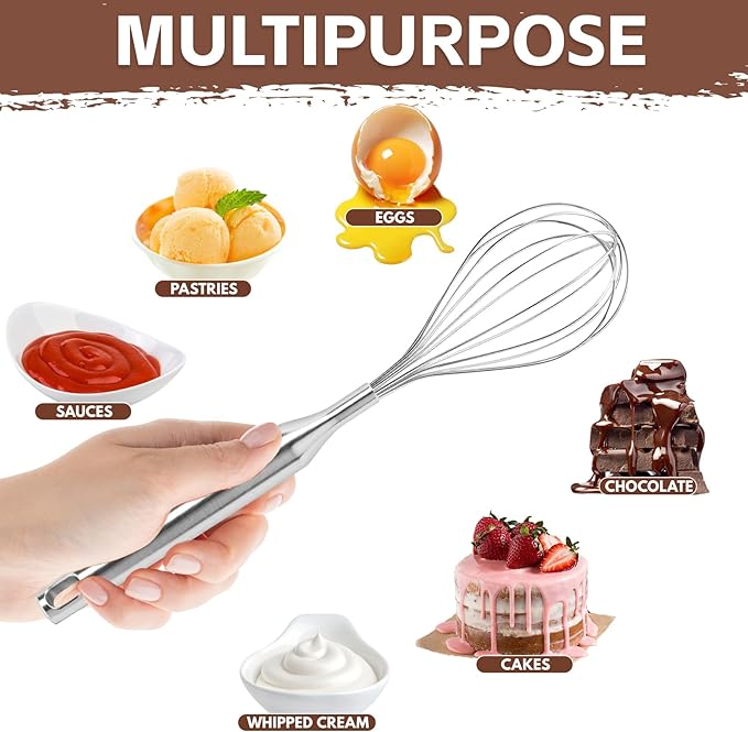 Stainless Steel Whisk Metal Whisk Balloon Wire Baking Whisks for Cooking Kitchen Whisking Beating Blending 12inch,Dishwasher Safe