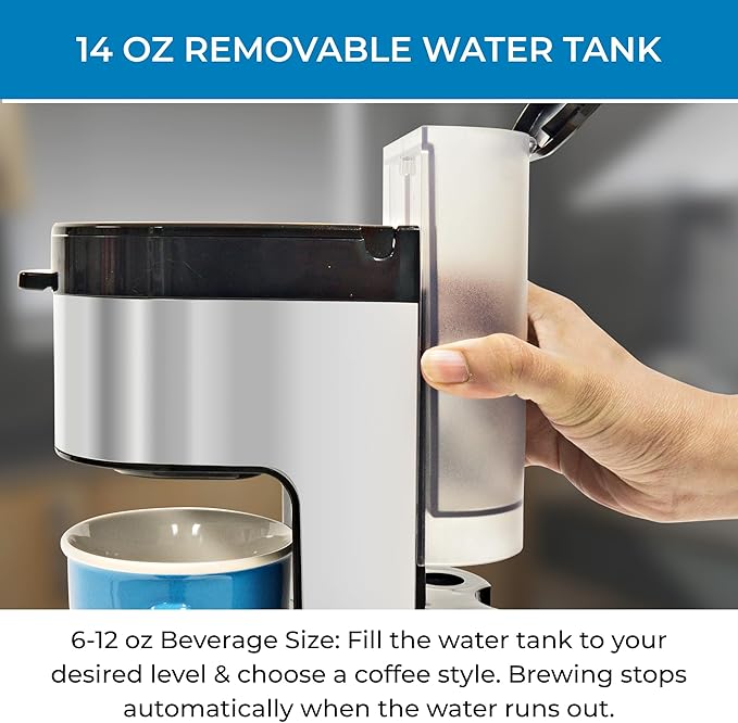 Kenmore Single Serve Coffee Maker – Compatible with Keurig K‑Cup Pods & Ground Coffee, One Cup Brewer, 6–12 Oz Brew Sizes, Travel Mug Friendly, Auto Shut‑Off, Hot & Iced Maquina de cafe, Black