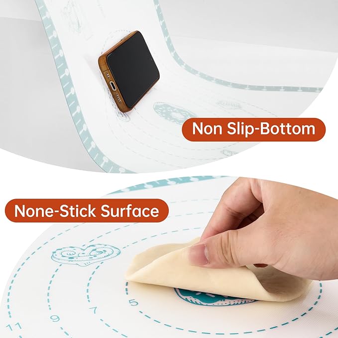Silicone Baking Macaron Mat with 10 Recipes, Silicone Dough Mat for Rolling, Silicone Mat for Baking Macaron, Cookie, Bread, Pizza,Surdough, Fondant Mat for Kitchen, Extra Large and Oven Safe