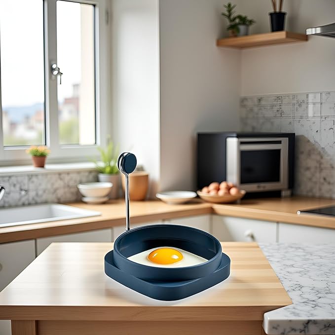 Blue Fried Egg High Temperature Resistance Flexible Food Grade Double-sided Square Round Egg Fryer Mould for Home Fried Egg Ring Egg Poachers Specialty Cookware Cookware