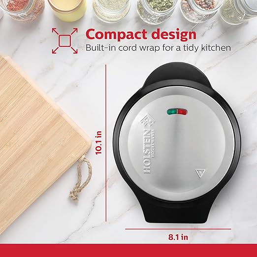 Holstein Housewares Stainless Steel 2 Section Omelet&Frittata Maker,Non Stick Coating,Easy To Clean,Indicator Lights,Compact Storage,Prepare Versatile Recipes in Minutes. 2 Portions,Black,(Pack of 6)