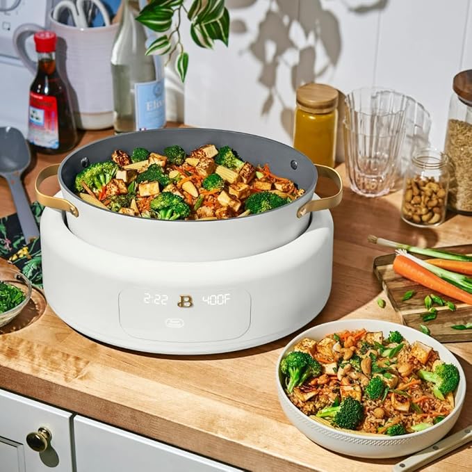 10-in-1 Electric Multi-Cooker, 6 Quart Programmable Cooking Pot with Digital Display, Nonstick Interior, One-Touch Controls, Multi-Function Kitchen Appliance (White Icing)