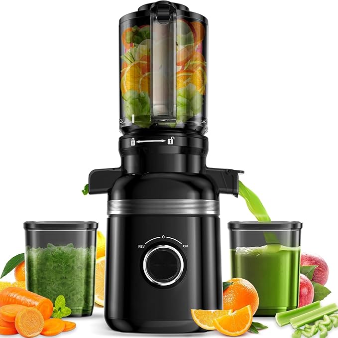 Cold Press Juicer Machines for Whole Vegetables & Fruits, Slow Masticating Juicer Maker with Wide Feed Chute, High Juice Yield, Easy to Clean, Black