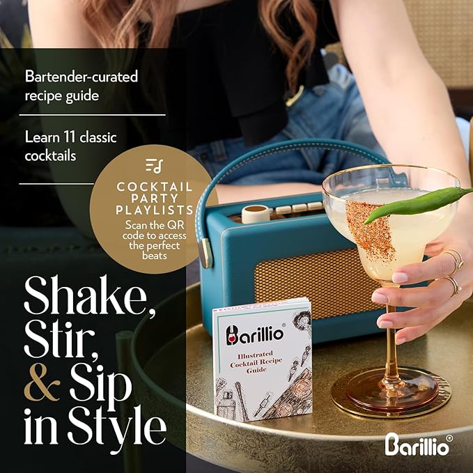 Barillio Gold Bartender Kit - Stainless-Steel Cocktail Shaker Set w/Black Bamboo Stand - Mixology Bar Tools w/Drink Shaker, Mixer, and Muddler for Cocktails - Home Bar Accessories - 23-Pc Bar Set