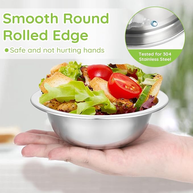 304(18/8) Stainless Steel Mixing Bowls for Kitchen, 8 Pack 5.5" Small Metal Mixing Cooking Bowls Set Stackable for Baking Serving Cooking Food Prep Storage Dishwasher Safe Lightweight