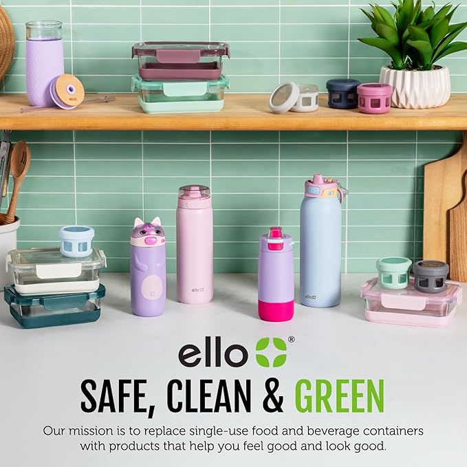 Ello Pop & Fill 22oz Stainless Steel Water Bottle with QuickFill Technology, Double Walled and Vacuum Insulated, Leak Proof Locking Lid, Straw and Chug, Fits Cupholder, Reusable BPA Free, Strawberries