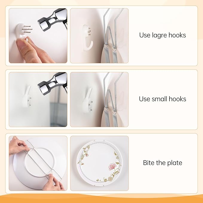 Bilillo 20 pcs Plate Hangers for The Wall, 4/6/8/10 Inch Invisible Decorative Wall Plates Hangers, Stainless Steel Plate Wall Holders for Display Various Sizes with Hooks for Decorative Silver