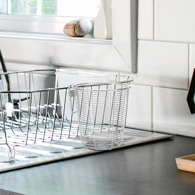 Cabilock Dishwasher Chopstick Basket with Hooks, Stainless Steel Kitchen Utensil Holder, Cutlery Organizer for Chopsticks Spoons Forks Straws, Small Hanging Silverware Drying Rack, 2pcs
