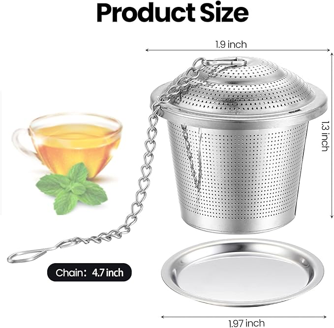 Zopeal 12 Pcs Tea Infuser Stainless Steel Strainer with Extended Chain Hook and Saucer Loose Leaf Steeper Fine Mesh Ball Tea Filter for Brew Spices Seasonings Fits Cup Mug Bottle (Medium)