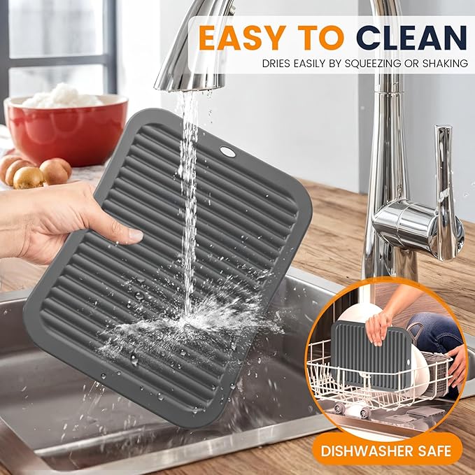 Silicone Trivet Mats 2 Heat Resistant Pot Holders Multipurpose Non-Slip Hot Pads for Kitchen Potholders, Drying mat, Jar Opener, Spoon Holder, Coaster.(Dim Grey)