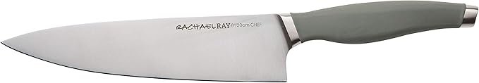 Rachael Ray Cutlery Japanese Stainless Steel Knives Set with Sheaths, 8-Inch Chef Knife, 5-Inch Santoku Knife, and 3.5-Inch Paring Knife, Gray