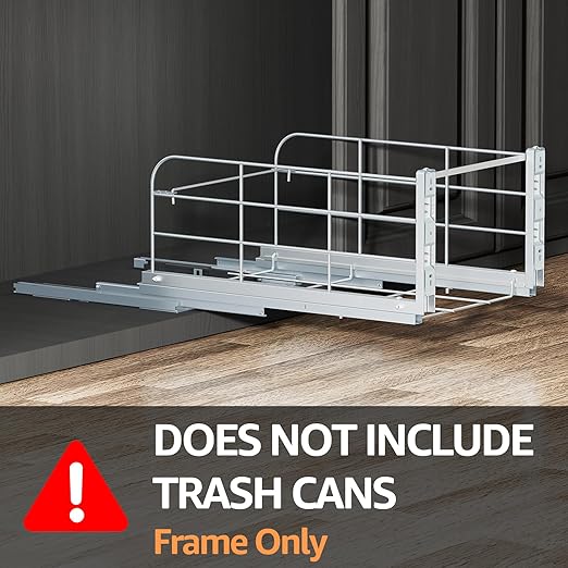 Double Pull Out Trash Can Under Cabinet with Soft Close Slides 130LB Heavy Duty Under Sink Trash Bin Kit with Door or Base Mount, Fits 16" W x 23" D Cabinet, Trash Can Not Included
