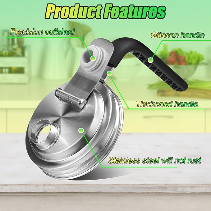Mason Jar Pour Spout Lid Stainless Steel with Handle, Wide Mouth Pour Spout Flip Cap Lids for Mason Jars, Anticracking Leak Proof Seal Cover Airtight for Drinking Salad Dressing & Food Storing(2PCS)