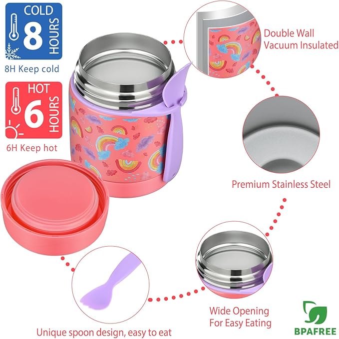 Howeemo Rainbow Bento Lunch Box Set, 25.36 oz Capacity, Stainless Steel Insulated Soup Thermo, Leak-proof Bento Box, Microwave and Dishwasher Safe