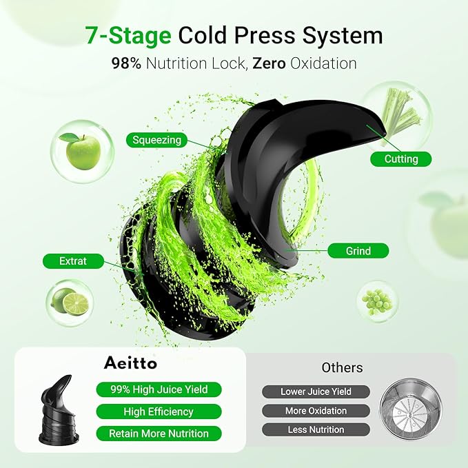 Aeitto Juicer Machines, 5.3" Extra Wide Mouth, Cold Press Juicer, Easy to Clean, Fit Whole Vegetables & Fruits, Professional Juice Extractor Machine,Self Feeding, High Juice Yield
