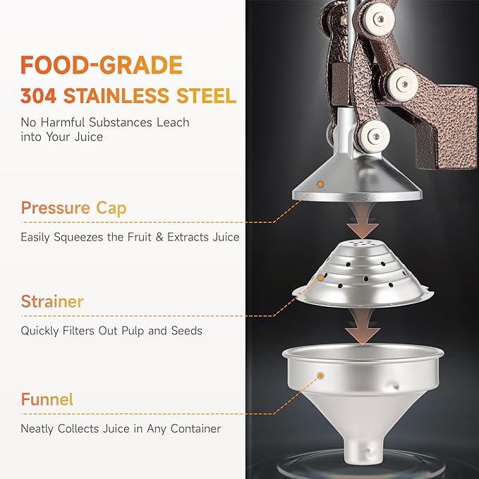 CO-Z Hand Press Juicer Machine, Manual Orange Juicer and Professional Citrus Juice Press for Orange Watermelon Pom Lime Lemon Juice Cocktail, Commercial Lemon Squeezer and Orange Crusher, Copper
