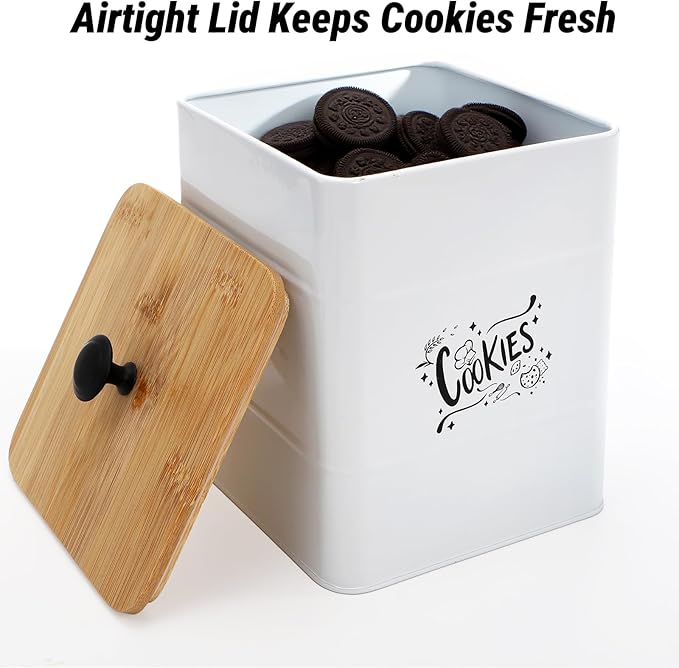 Goaste 2 Sizes Metal Cookie Jars with Lid, 101 & 54 OZ White Candy Cookie Tins, Decorative Food Storage Containers, Vintage Cookie Canister with Wide Opening for Kitchen Counter, Pantry, Gift Giving