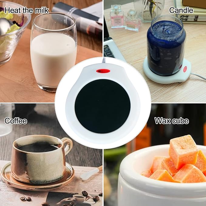 Home&Office Desktop Electric Mug Warmer-Coffee/Tea/Cocoa/Soup-Scented Candles Gift for Winter 2pcs(White and Black (CFW002-White)
