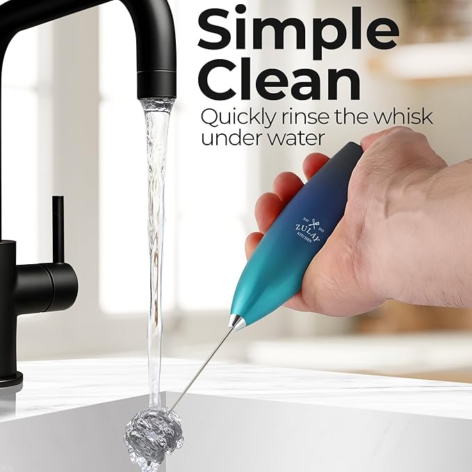Zulay Kitchen Patented Tornado Triple Whisk Milk Frother with 4 Duracell Batteries – Handheld Foam Maker for Coffee, Lattes, Matcha & Hot Chocolate – Rich, Creamy Froth in Seconds - Sea Depth
