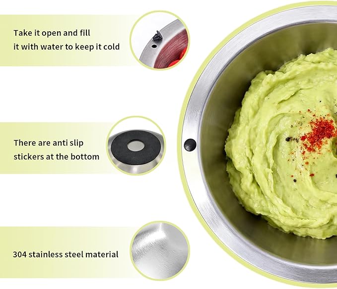 Dip Chiller Bowl 1 Pack- 35oz Large Capacity, Stainless Steel Insulated Party Ice Serving Bowl, Salad Pod for Parties Salsa, Guacamole, Condiments, Sauces, Food & Salad Hot or Cold
