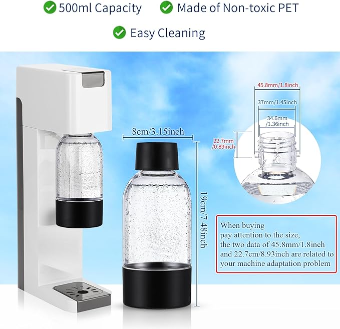 meekoo 4 Pcs Soda Carbonating Bottles Clear Plastic Soda Maker Bottle Compatible with Isoda Drinkmate Maker for Kitchen Home Party Carbonated Drinks Beverages(0.5 Liter)