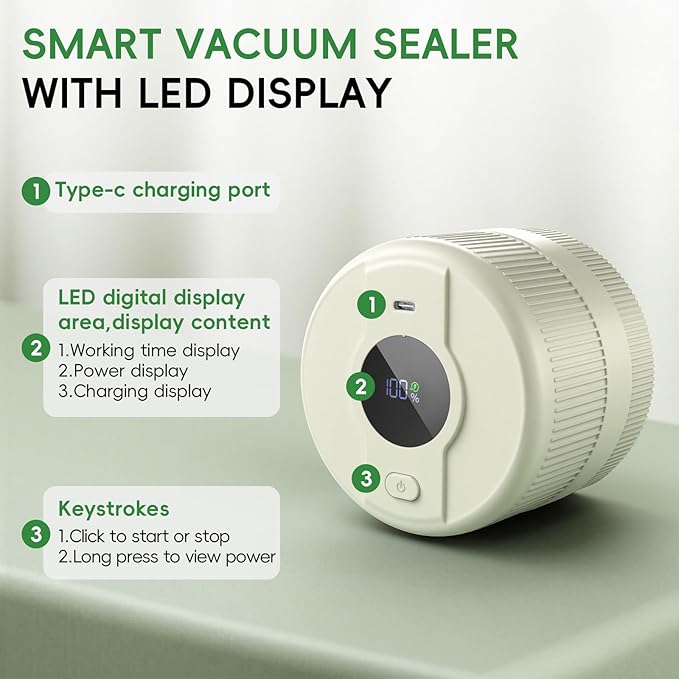 Mason Jar Vacuum Sealer Kit, Electric Sealer for Wide and Regular Mouth Mason Lids, Canning Vacuum Sealer Mason Jar, Automatic Vacuum Sealer Machine for Food Storage - Ivory