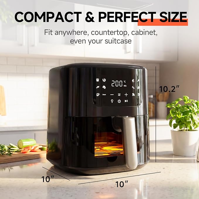 QIDO Air Fryer 8-in-1 with 5.5 QT Capacity,180°-450°F Precision Heating, AirFry, Roast, Broil, Reheats,Dehydrates, Easy-View Window, Features Shake Reminder, Large Touch Display with Auto Menus, Black