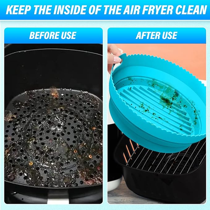 2Pcs Air Fryer Silicone Liners with Divider Trays, silicone Non-Stick Air Fryer Basket Bowl, Collapsible Pot Oven Liner Backing Tray, Air Fryer Inserts Used for Kitchen Oven (Gray & Blue)