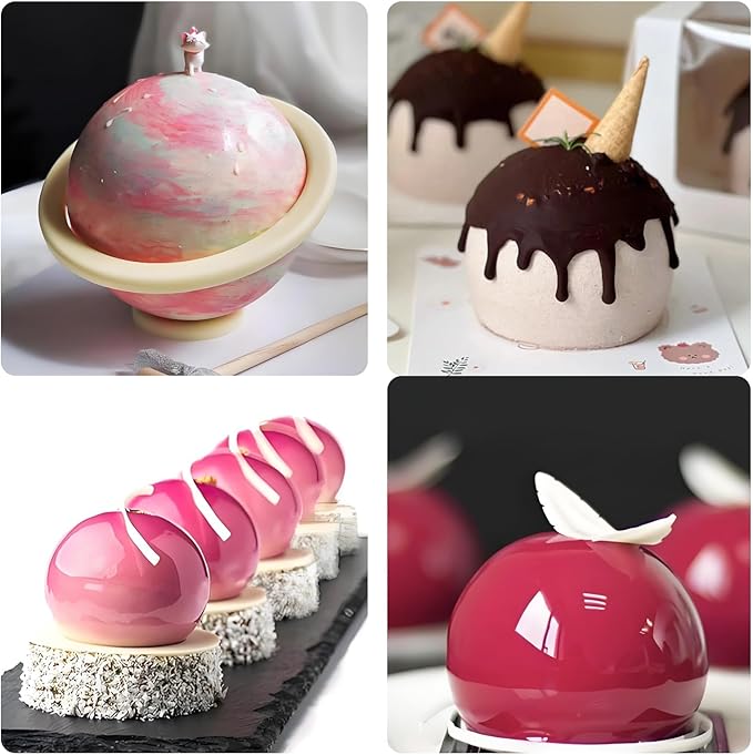 Sphere Silicone Cake Mold, 3D Ball Mousse Cake Molds for Baking, French Dessert Chocolate Fondant Molds for Candy Truffle Cupcake Jelly Pudding Ice Soap (8-Cavity)