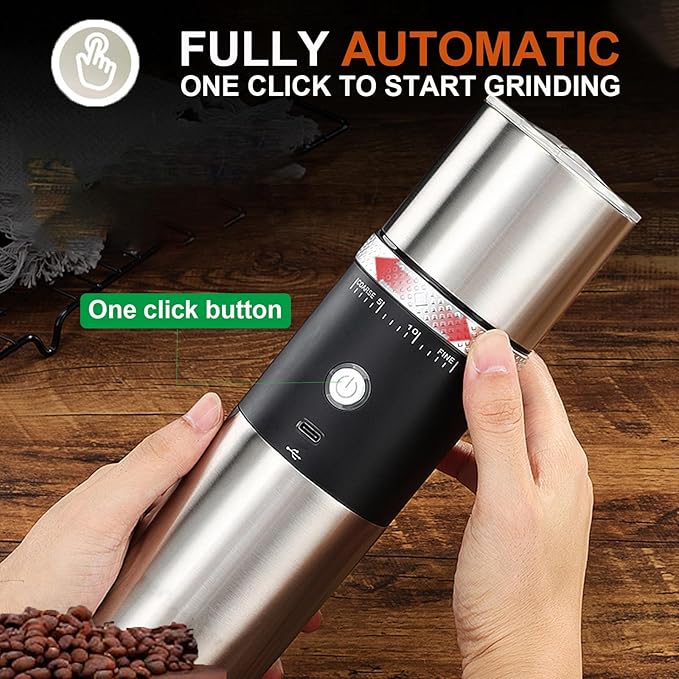 Portable Burr Coffee Grinder, Electric Adjustable Burr Mill Machine Suitable for Travel,Camping with Bag (Red)