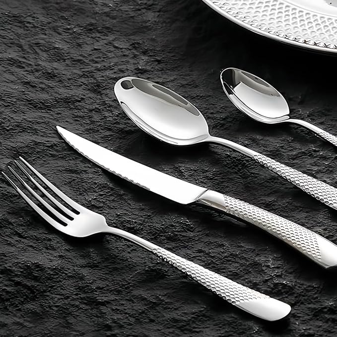 Flatware Set for 8 Persons, 32 Piece Stainless Steel Steak Knife Silverware Set Including Forks and Spoons for Home, Restaurant, Wedding, Party