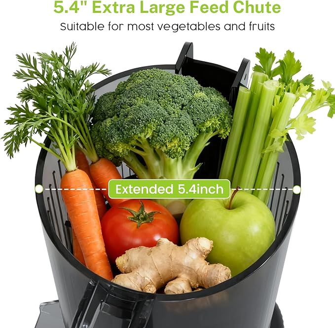 Kndko Juicer Machines, Slow Masticating juicer with 5.4" Wide Feed Chute, Juice Extractor Machine for Whole Vegetables & Fruits, Cold Press Juicer, High Juice Yield, Easy to Operation & Clean
