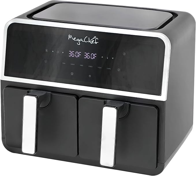 MegaChef Dual 4.8 Quart Fry Basket Digital Electric 1700W Adjustable Temperature Air Fryer, Countertop Fryer, Kitchen Appliance (9.6 Quart)
