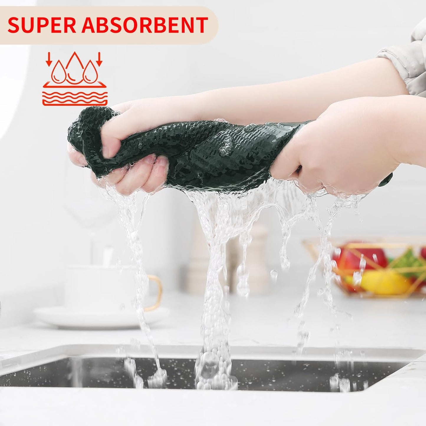 Homaxy 100% Cotton Waffle Weave Kitchen Dish Towels, Ultra Soft Absorbent Quick Drying Cleaning Towel, 13 x 28 Inches, 12-Pack, Blackish Green