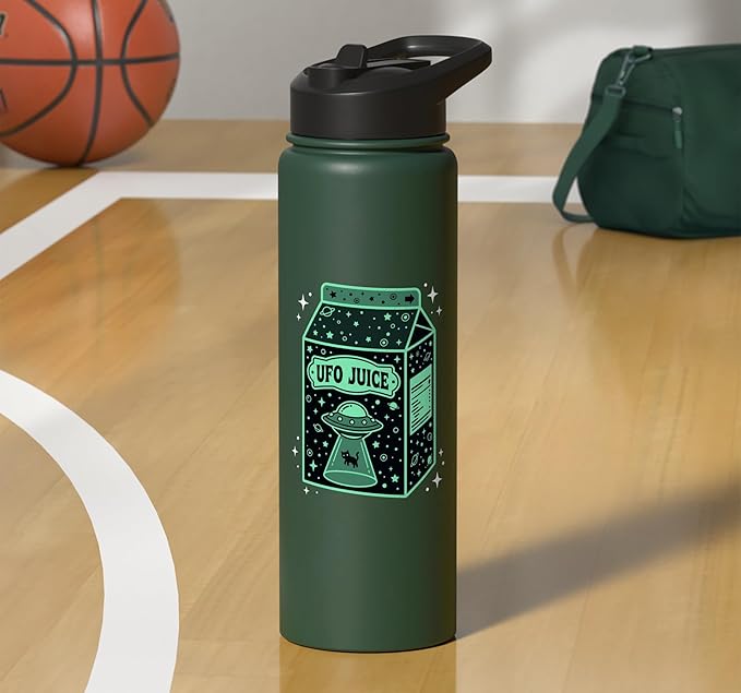 UFO Juice Retro Cat Abduction Alien Space Milk Cosmos Stainless Steel Insulated Water Bottle
