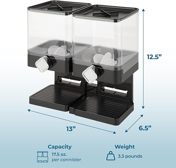 Honey-Can-Do Zevro Compact Dry Food Dispenser, Dual Control, Black/Chrome