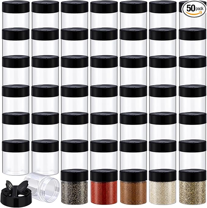 50 Pack 4 oz Spice Jars Plastic Clear Empty Bottles with Shaker Lids Bulk Reusable Seasoning Containers for Herbs Spices Powders Glitter