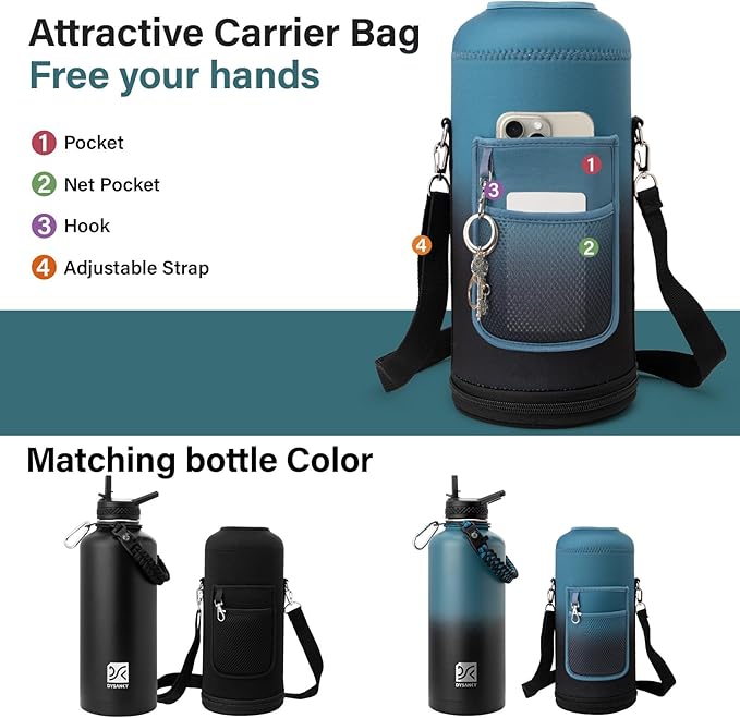 DYSANKY Insulated Water Bottle | Thickened Stainless Steel for Gym and Hiking with Straw, Carrier Bag, Handle Strap | BPA-Free 87 oz
