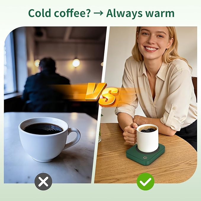 VOBAGA Coffee Mug Warmer for Desk with Auto Shut Off & 3-Temp Settings, Coffee Cup Warmer with Smart Safety Alert Home Office Accessory, Perfect for Coffee, Tea, Milk (No Mug)
