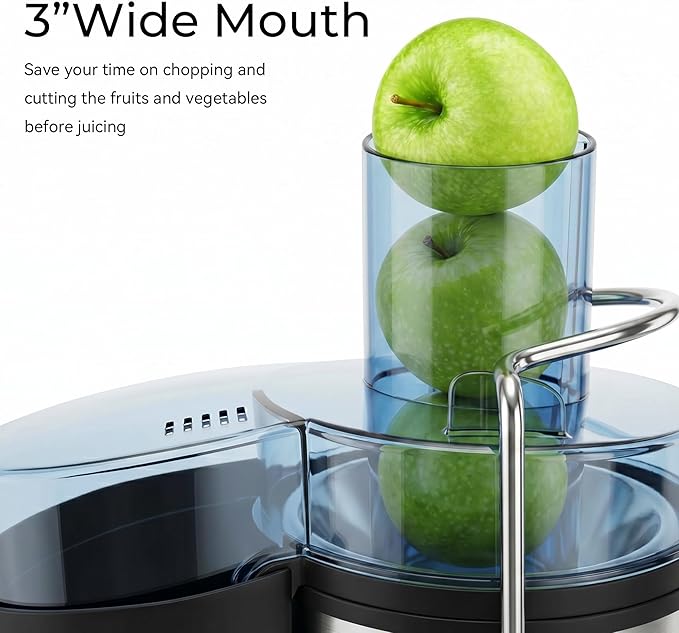 Juicer Machine, 800WCentrifugal Juicer for Whole Fruits and Vegetables,3 Inch Wide Feed Chute, Easy to Clean, Silver