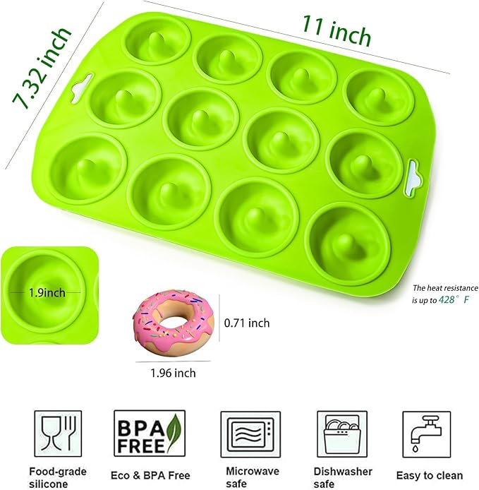 Silicone Donut Baking Pans, 12 Holes Mini Donut Mold for Baking Keto Bagels, Tasty Donuts in Party and Festival, Set of 2
